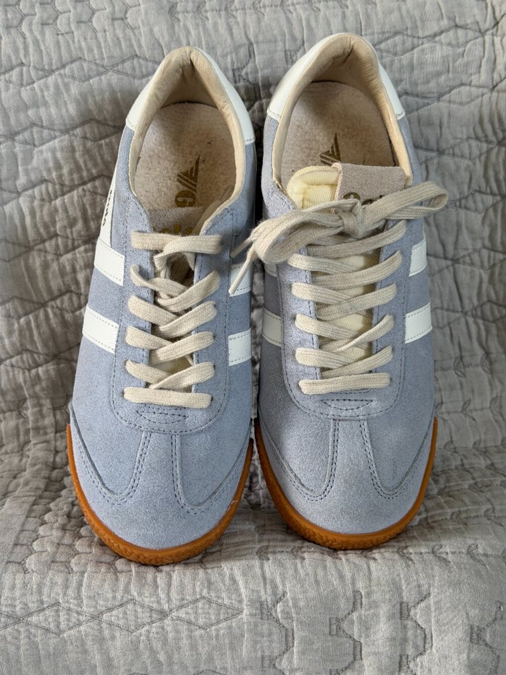 Gola Light Blue Suede and White Stripe sneaker size 7.5 - Picture 1 of 2